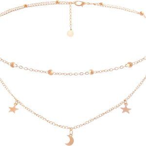 Star Moon Charm Necklace Layering Chain Choker for Women